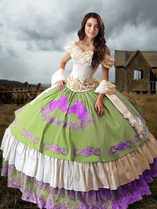 Clearance Taffeta Sleeveless Quinceanera Dress Brush Train and Embroidery and Ruffled Layers