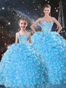 Sexy Baby Blue Sleeveless Organza Lace Up 15 Quinceanera Dress for Military Ball and Sweet 16 and Quinceanera