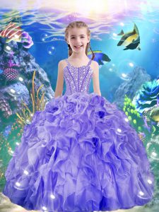 Floor Length Purple Little Girls Pageant Dress Wholesale Straps Sleeveless Lace Up