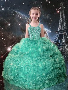 Luxurious Turquoise Lace Up Straps Beading and Ruffles Little Girls Pageant Dress Wholesale Organza Sleeveless