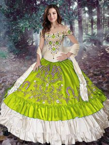 Off The Shoulder Sleeveless Lace Up 15th Birthday Dress Yellow Green Taffeta