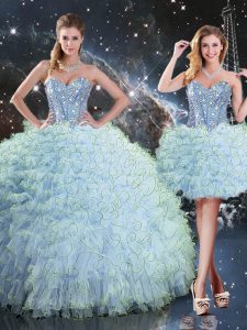 Traditional Aqua Blue Sweetheart Lace Up Beading and Ruffles 15 Quinceanera Dress Sleeveless