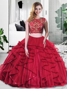 Custom Made Tulle Sleeveless Floor Length Quinceanera Gowns and Lace and Ruffles