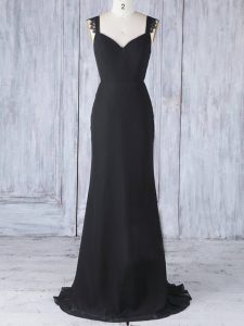 Amazing Appliques Damas Dress Black Zipper Sleeveless Sweep Train