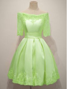 Beauteous Yellow Green Lace Up Off The Shoulder Lace Vestidos de Damas Taffeta Half Sleeves