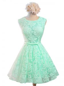 New Arrival Knee Length Apple Green Quinceanera Court Dresses Scoop Sleeveless Lace Up