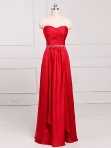 Red Sleeveless Beading and Belt Floor Length Quinceanera Court of Honor Dress