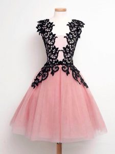 Spectacular Straps Sleeveless Lace Up Damas Dress Pink Tulle