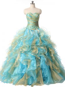 Artistic Beading and Ruffles Quince Ball Gowns Multi-color Lace Up Sleeveless Floor Length