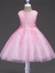 Glorious Sleeveless Zipper Knee Length Appliques Little Girl Pageant Gowns