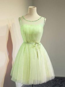 Ideal Knee Length Yellow Green Damas Dress Scoop Sleeveless Lace Up