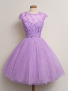 Scoop Cap Sleeves Tulle Quinceanera Court of Honor Dress Lace Lace Up