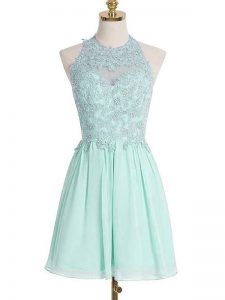 Apple Green Sleeveless Chiffon Lace Up Court Dresses for Sweet 16 for Prom and Party and Wedding Party