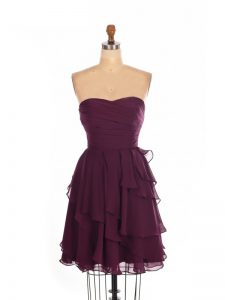 Glamorous Burgundy Empire Ruffled Layers Dama Dress for Quinceanera Zipper Chiffon Sleeveless Mini Length