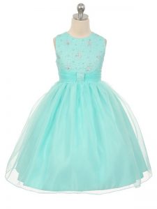 Adorable Beading Kids Pageant Dress Apple Green Lace Up Sleeveless Knee Length