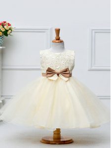 Knee Length Champagne Little Girls Pageant Dress Wholesale Scoop Sleeveless Zipper