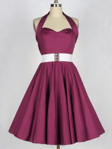 Knee Length Lace Up Damas Dress Burgundy for Prom and Party and Wedding Party with Belt