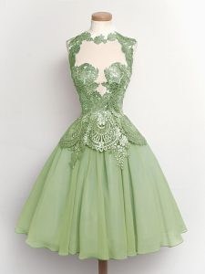 Beauteous Green Lace Up High-neck Lace Damas Dress Chiffon Sleeveless