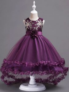 Best High Low Ball Gowns Sleeveless Dark Purple Kids Pageant Dress Zipper