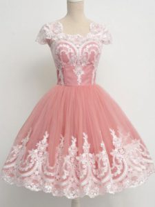 Square Cap Sleeves Tulle Quinceanera Court Dresses Lace Zipper