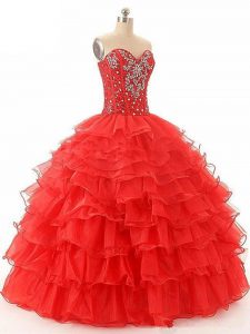 Sleeveless Beading and Ruffled Layers Lace Up 15 Quinceanera Dress