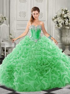 Sleeveless Beading and Ruffles Lace Up Vestidos de Quinceanera with Green Court Train