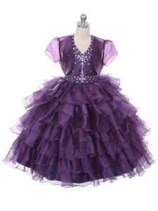 Ruffled Layers Kids Formal Wear Purple Lace Up Sleeveless Floor Length