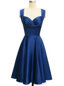 Nice Royal Blue Empire Ruching Dama Dress Lace Up Taffeta Sleeveless Knee Length