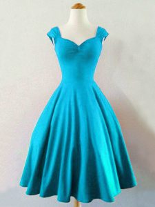 Shining Ruching Vestidos de Damas Baby Blue Lace Up Sleeveless Knee Length