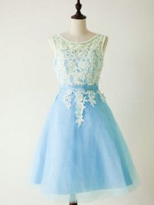 Light Blue Sleeveless Lace Knee Length Dama Dress for Quinceanera