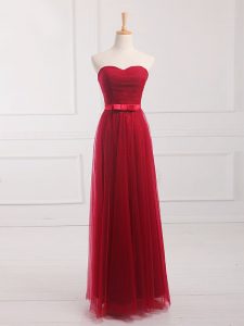 High Quality Wine Red Tulle and Lace Lace Up Sweetheart Sleeveless Floor Length Quinceanera Court Dresses Belt