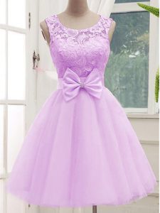 Lilac Sleeveless Tulle Lace Up Damas Dress for Prom and Party and Wedding Party