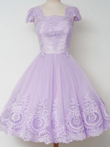 Best Square Cap Sleeves Zipper Vestidos de Damas Lavender Tulle