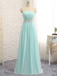 Designer Apple Green Sleeveless Floor Length Appliques and Ruching Zipper Dama Dress for Quinceanera