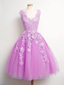 Custom Fit V-neck Sleeveless Tulle Quinceanera Dama Dress Lace Lace Up