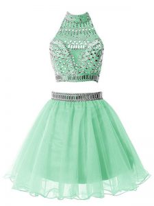 Fashion Knee Length Zipper Quinceanera Court of Honor Dress Apple Green for Party and Wedding Party with Beading