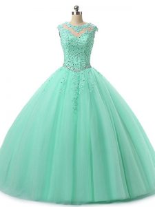 Colorful Apple Green 15th Birthday Dress Military Ball and Sweet 16 and Quinceanera with Beading and Lace Scoop Sleeveless Lace Up