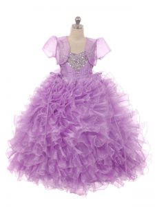 Eggplant Purple Kids Pageant Dress Wedding Party with Beading and Ruffles Straps Sleeveless Lace Up