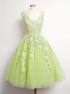 Tulle Sleeveless Knee Length Quinceanera Court of Honor Dress and Lace