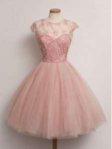 Knee Length Ball Gowns Cap Sleeves Peach Quinceanera Court of Honor Dress Lace Up