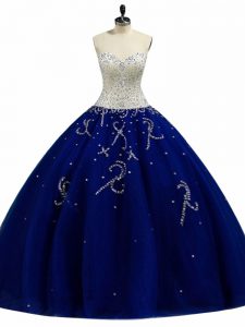 Perfect Royal Blue Quinceanera Dress Military Ball and Sweet 16 and Quinceanera with Beading Sweetheart Sleeveless Lace Up