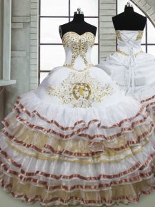 Exquisite White Sleeveless Beading and Embroidery and Ruffled Layers Floor Length 15th Birthday Dress