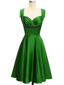 Luxury Green Lace Up Straps Ruching Damas Dress Taffeta Sleeveless