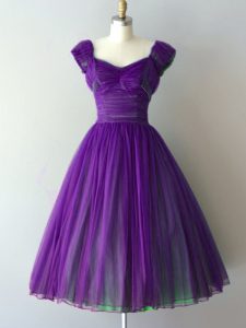 Wonderful V-neck Cap Sleeves Lace Up Quinceanera Court of Honor Dress Purple Chiffon