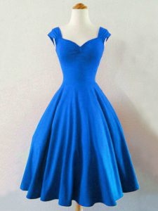 Ideal Straps Sleeveless Damas Dress Knee Length Ruching Blue Taffeta