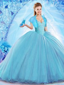 Top Selling Ball Gowns Sleeveless Baby Blue Vestidos de Quinceanera Sweep Train Lace Up