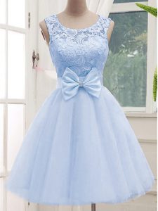 Sleeveless Tulle Knee Length Lace Up Court Dresses for Sweet 16 in Lavender with Lace