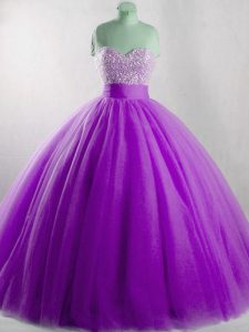 Beading Quinceanera Dresses Eggplant Purple Lace Up Sleeveless Floor Length