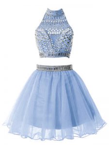 Light Blue Sleeveless Organza Zipper Damas Dress for Party and Wedding Party