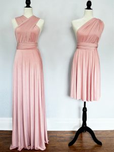 Floor Length Pink Court Dresses for Sweet 16 Chiffon Sleeveless Ruching